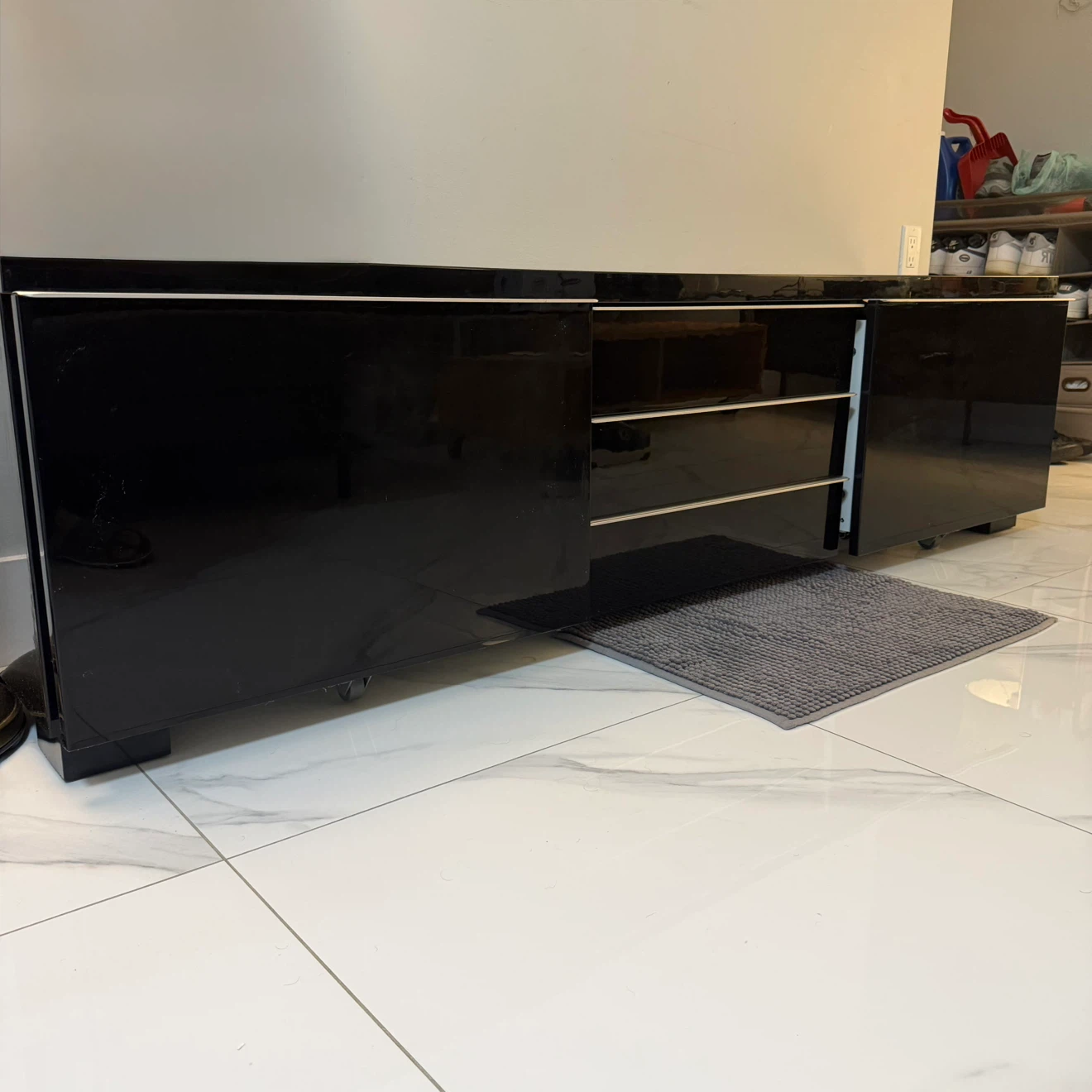 Black Media Console with Drawers and Cabinet