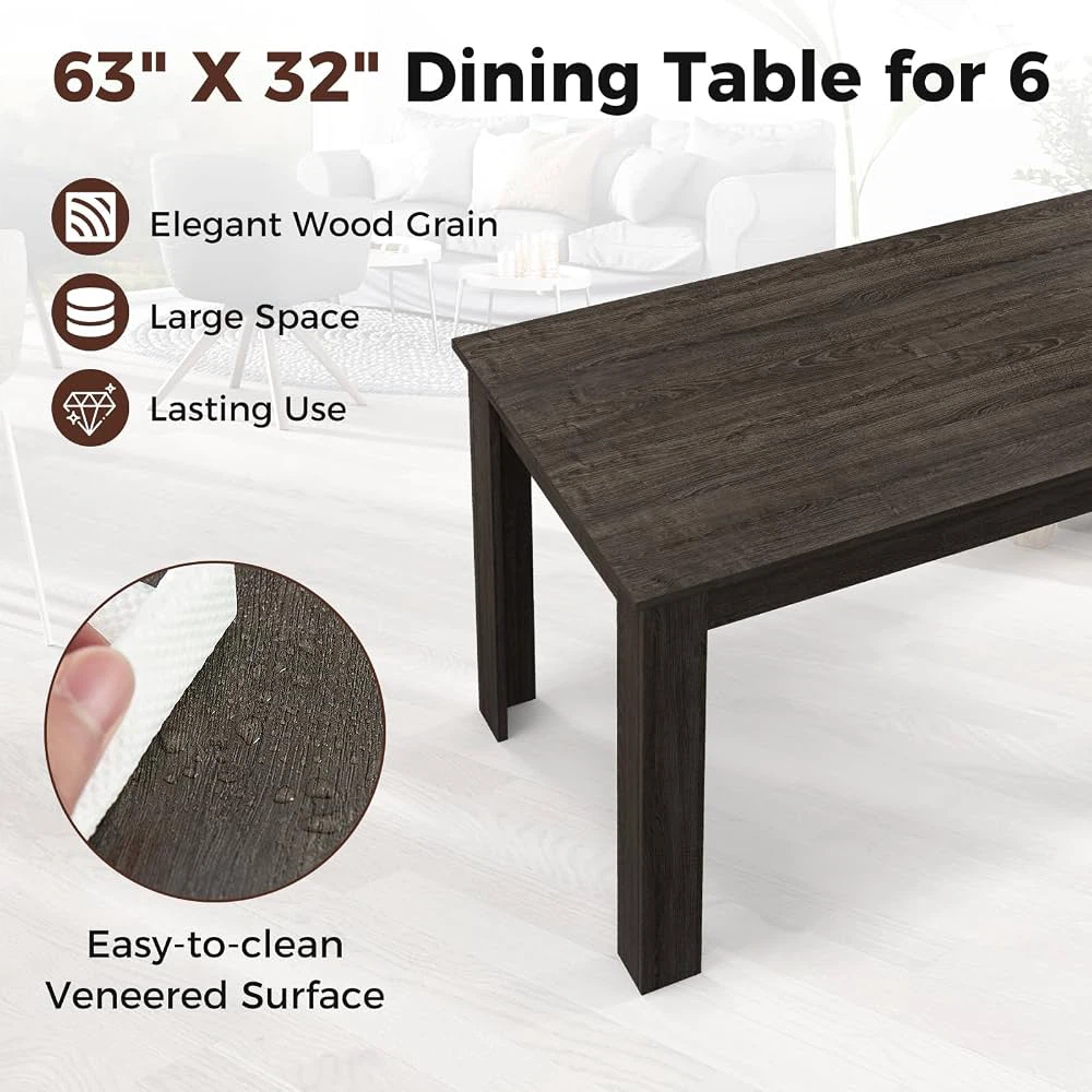 Dining Table for 4-6 People, 63” Rectangular Dining Room Table - photo 2