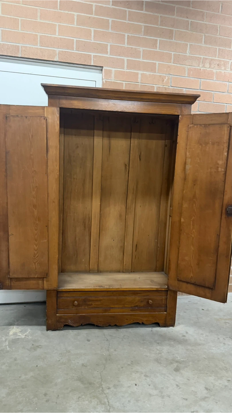 Vintage Wooden Armoire Wardrobe with Drawer - photo 2