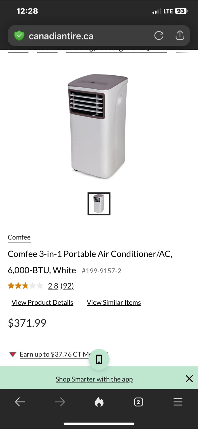 Comfee 3-in-1 Portable Air Conditioner/AC,6,000-BTU, White