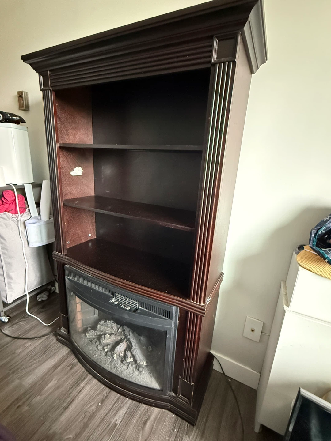Dark Wood Bookshelf with Electric Fireplace - photo 2