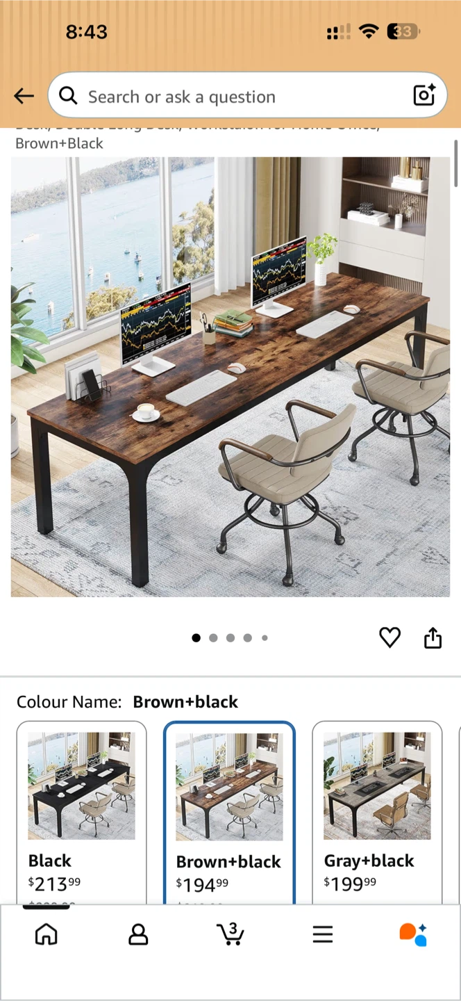 Long Dining Table / Desk - Brown & Black
