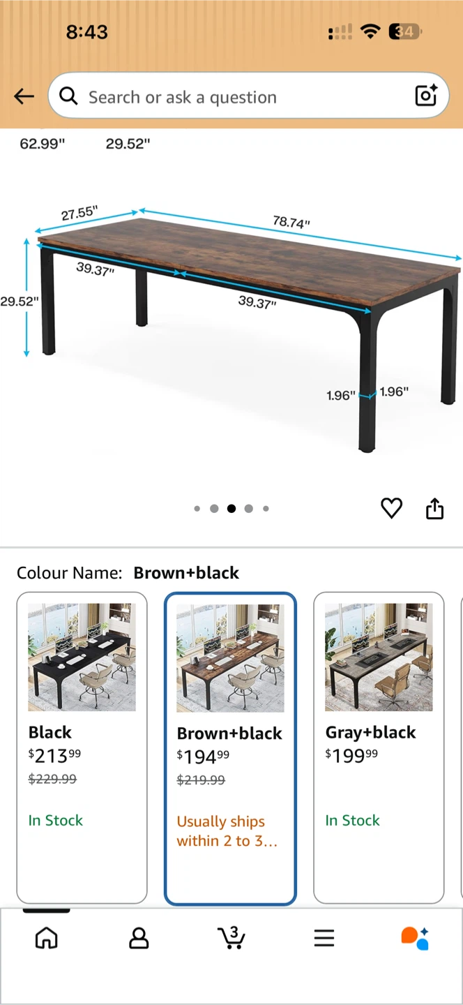 Long Dining Table / Desk - Brown & Black - photo 5