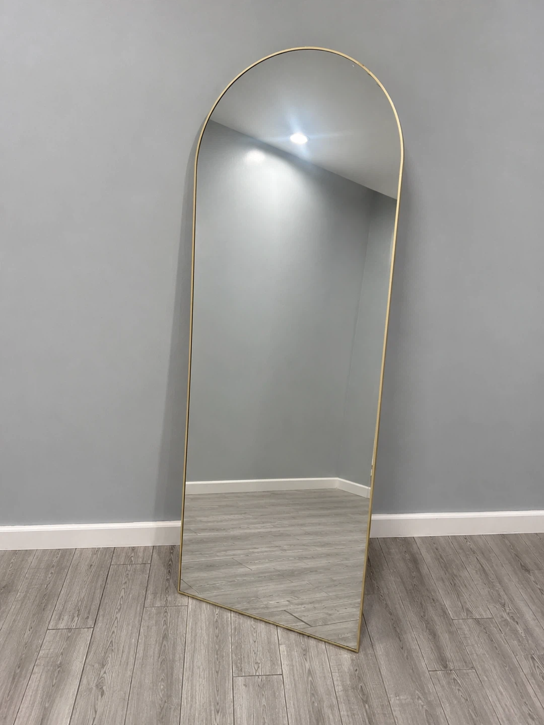 Tall Arch Floor Mirror with Gold Frame