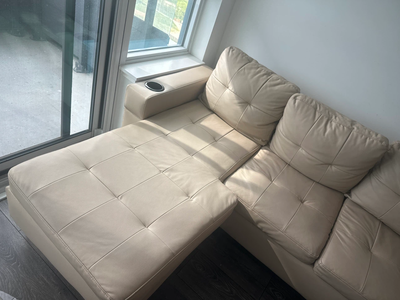 Beige Sectional Sofa with Chaise and Cup Holders - photo 2
