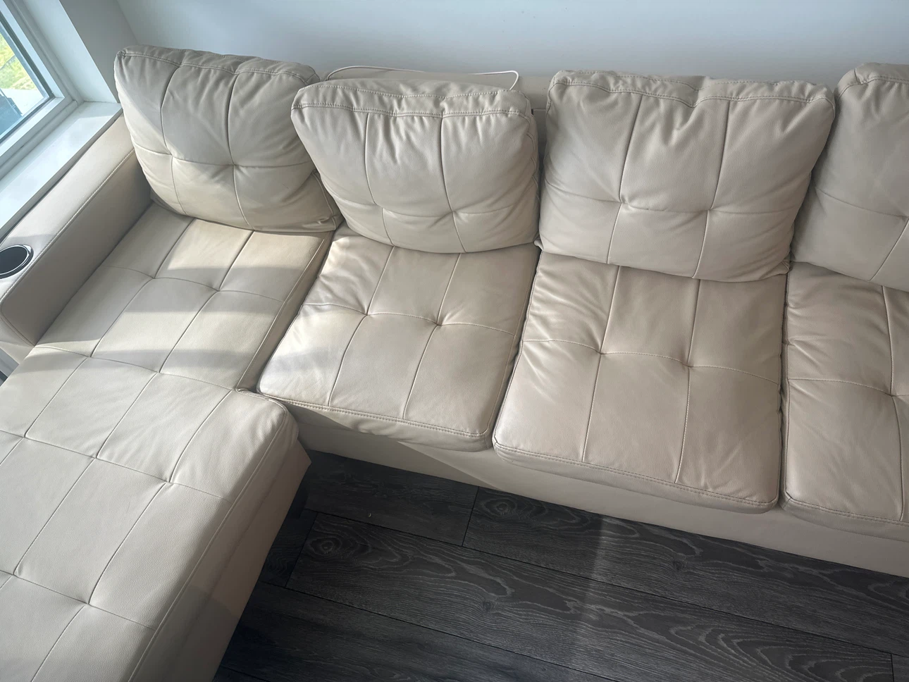 Beige Sectional Sofa with Chaise and Cup Holders - photo 4
