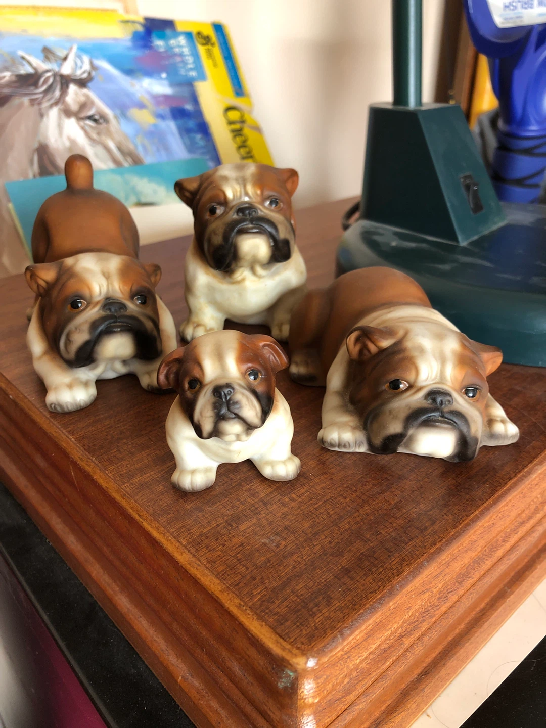 Set of 4 Ceramic Bulldog Figurines