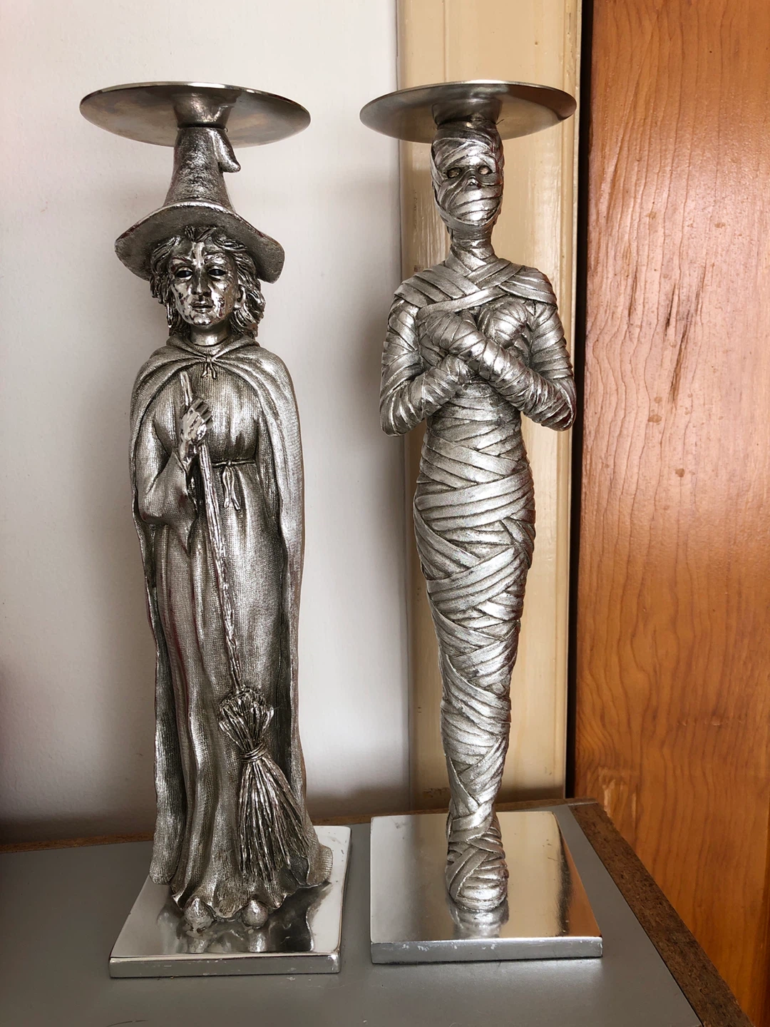 Halloween Candlestick Holders - Witch & Mummy Figures