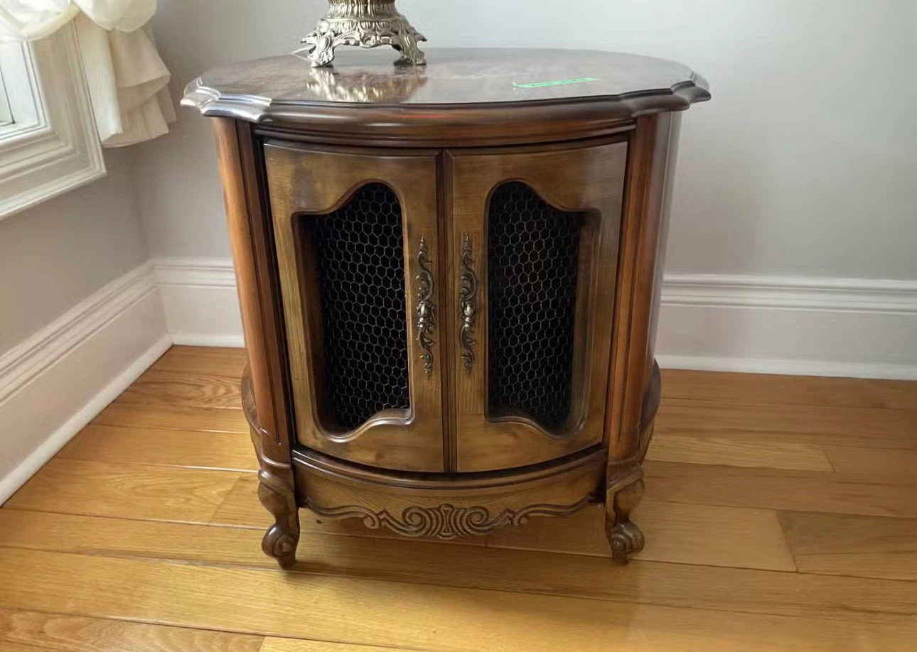 Vintage Wooden Accent Cabinet with Mesh Doors - photo 2