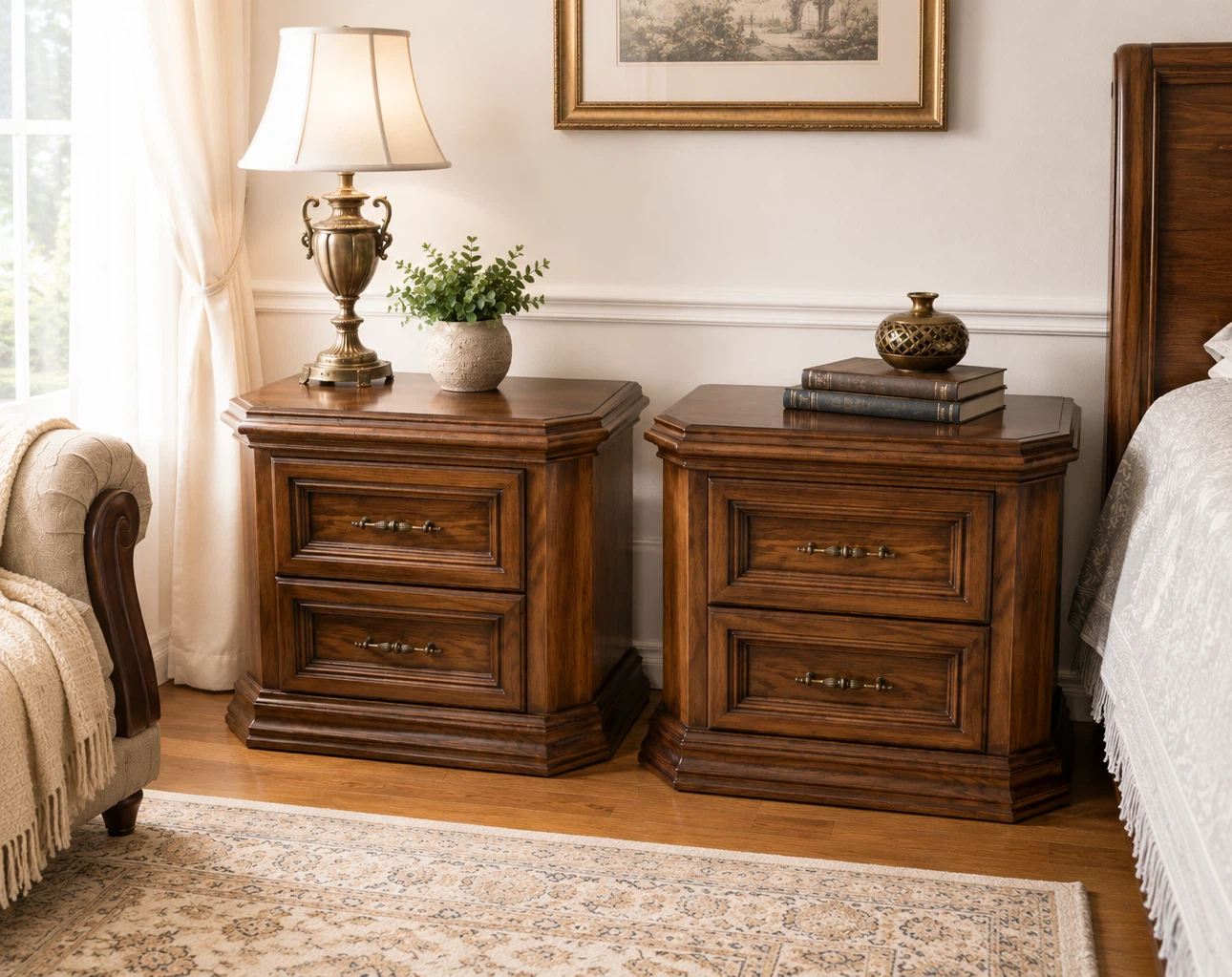 Wooden Nightstand with 2 Drawers