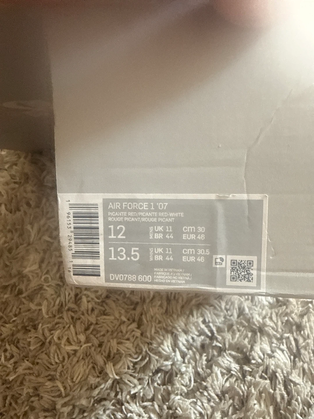 Nike Air Force 1 '07 Red White Size 12 - photo 2