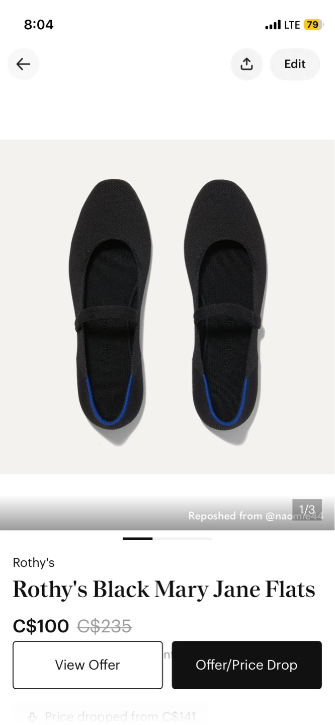 Rothy's Black Mary Jane Flats