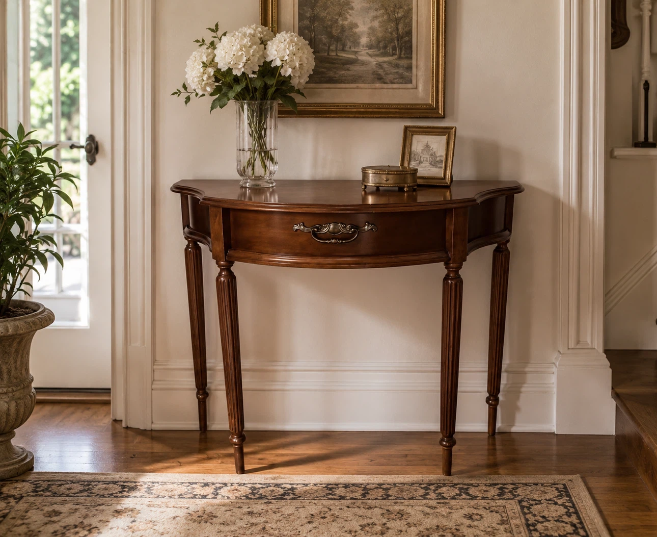 Vintage Cherry Wood Console Table with Drawer