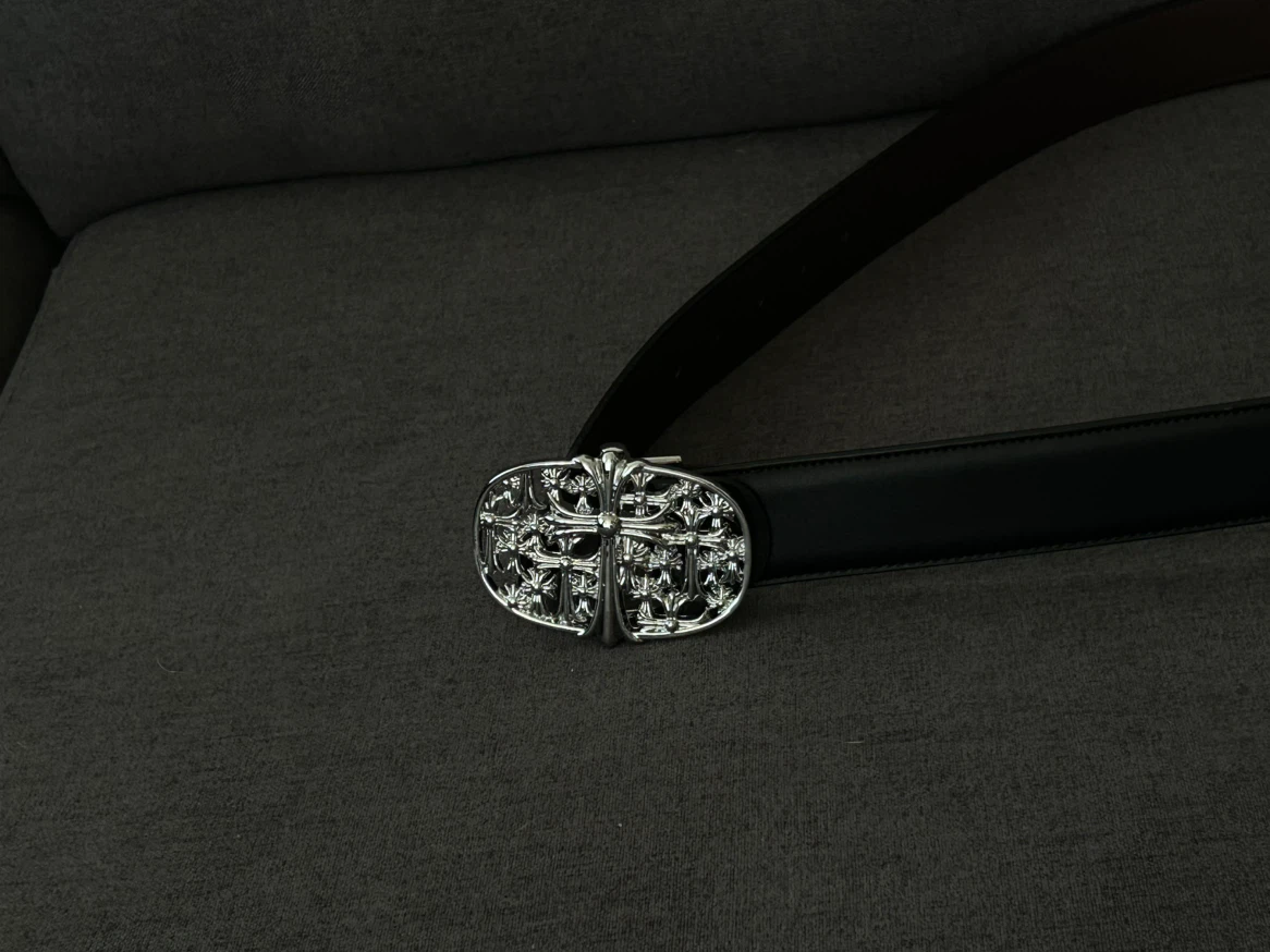 Black Leather Belt with Silver Buckle