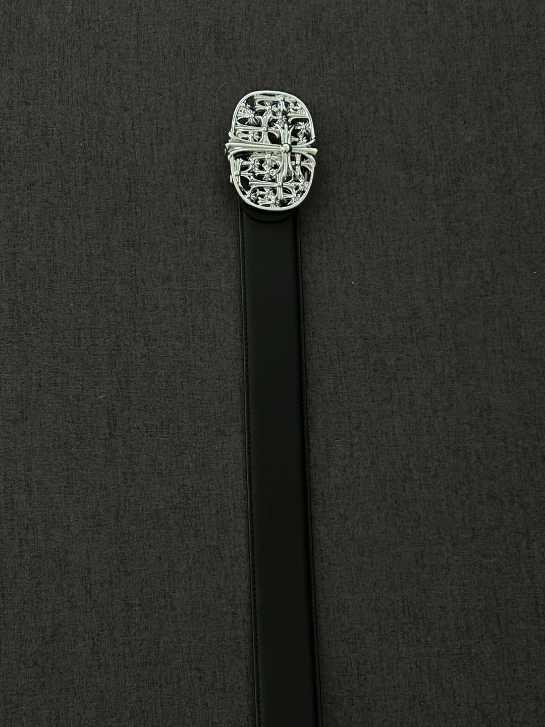 Black Leather Belt with Silver Buckle - photo 2
