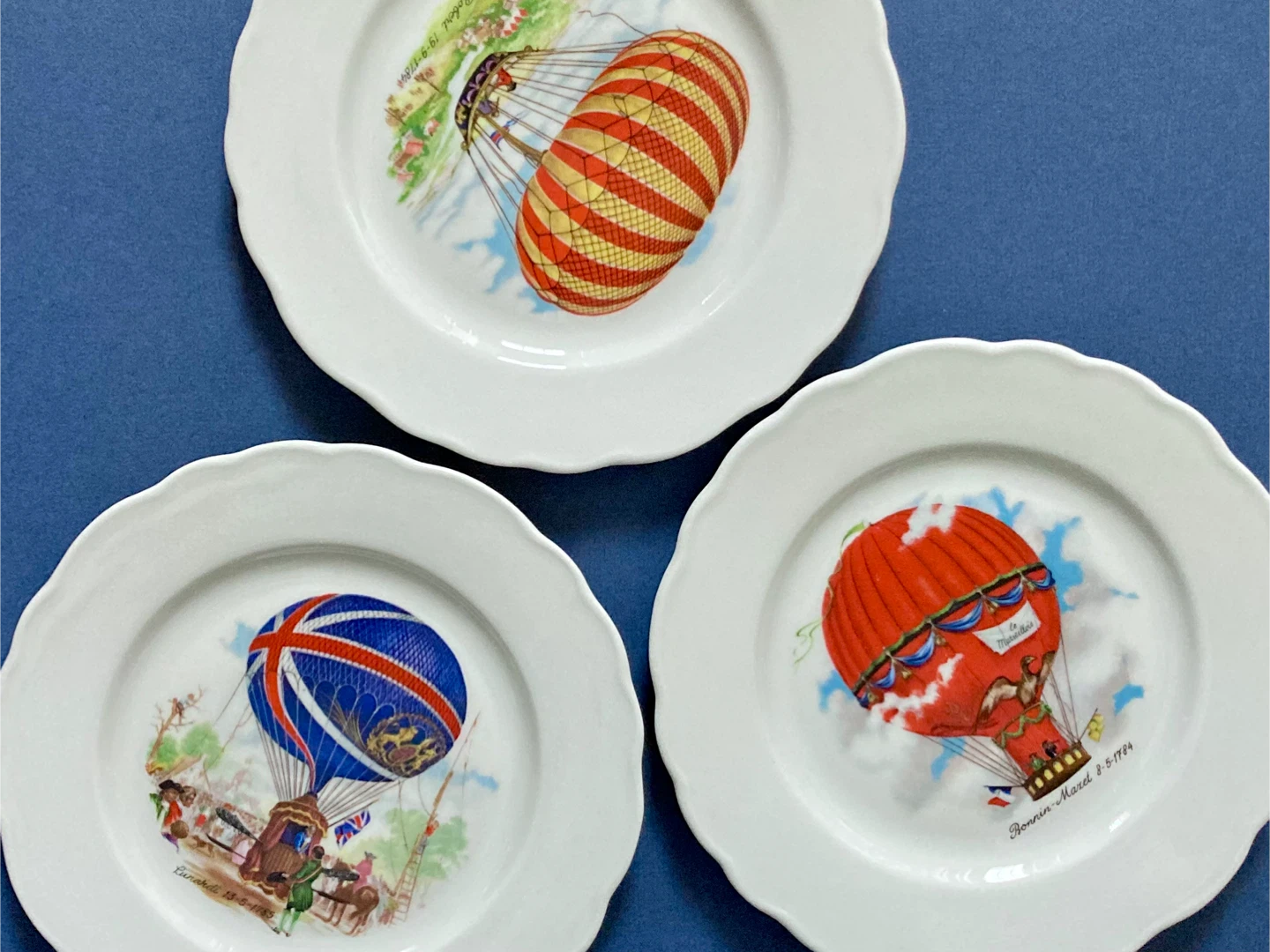 Set of 3 Vintage French Hot Air Balloon Plates