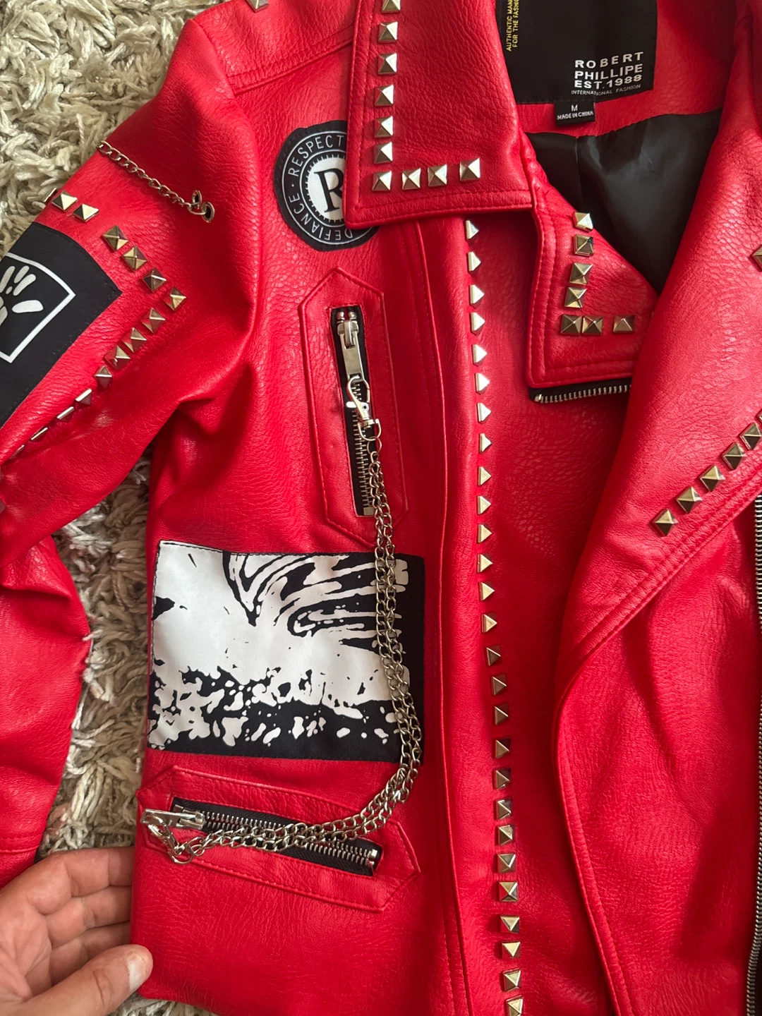 Robert Phillipe Red Studded Moto Jacket Size M - photo 2