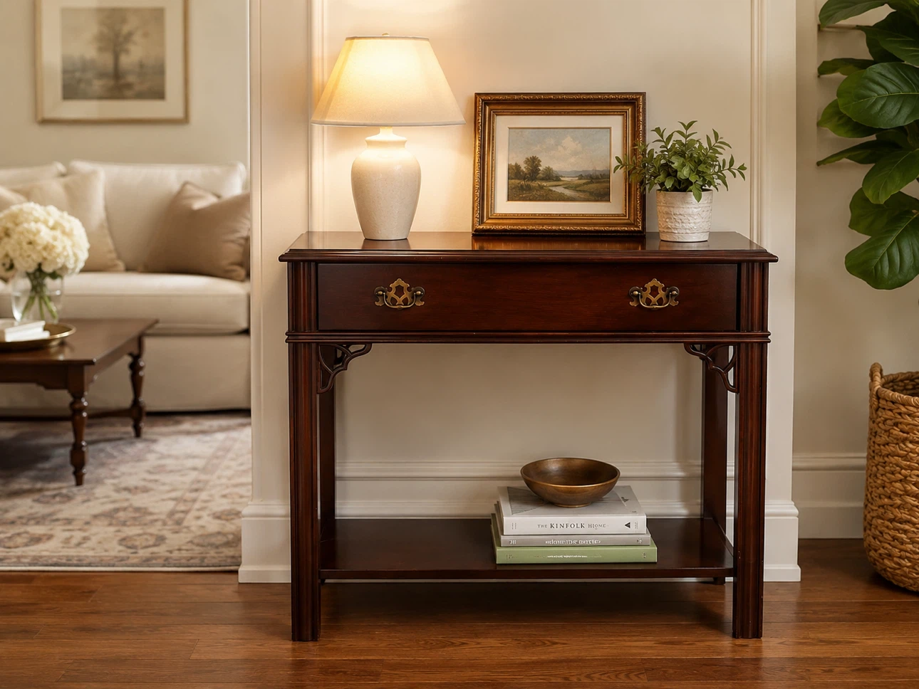 Dark Wood Console Table with Drawer
