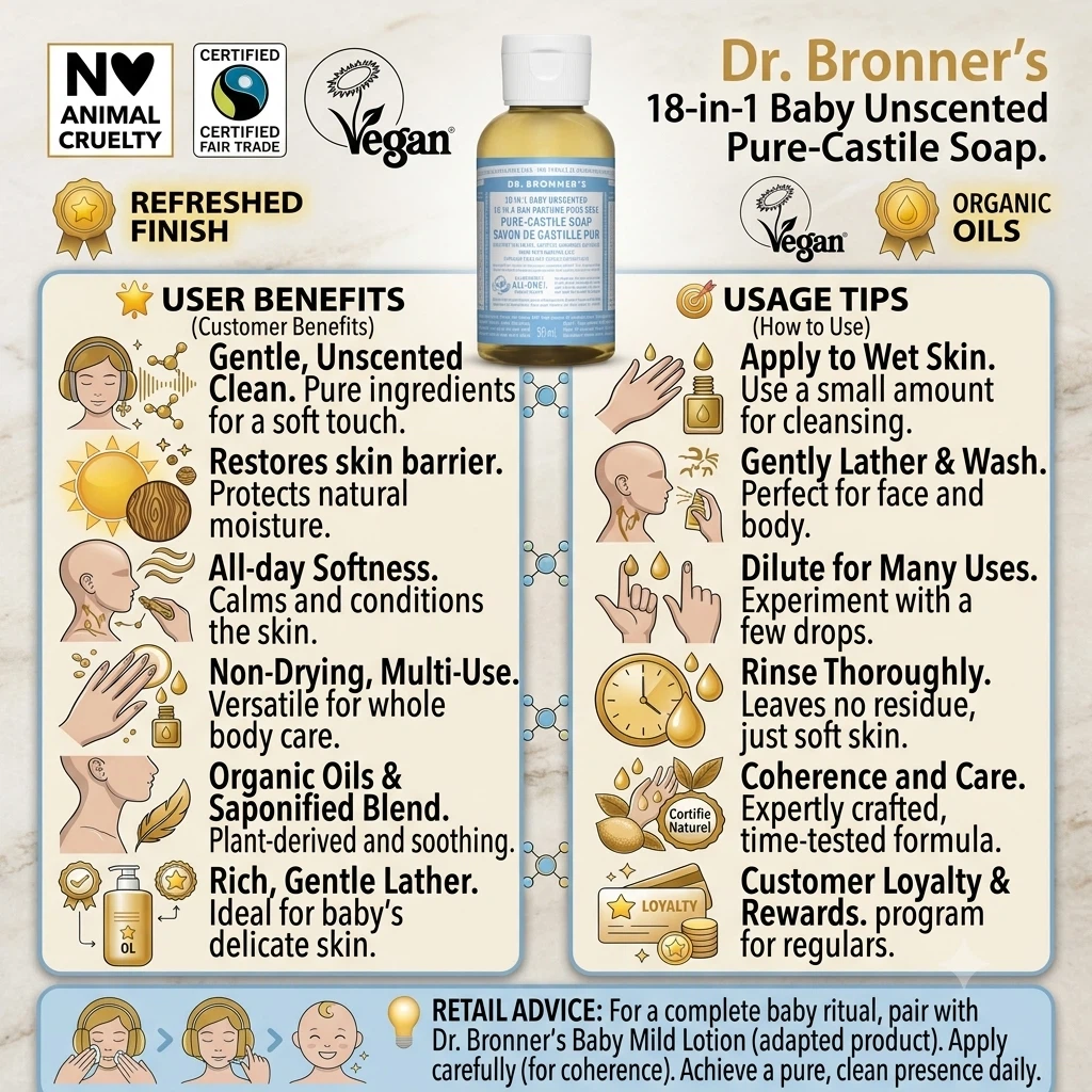 Dr. Bronner's 18-in-1 Baby Unscented Pure-Castile Soap - photo 3