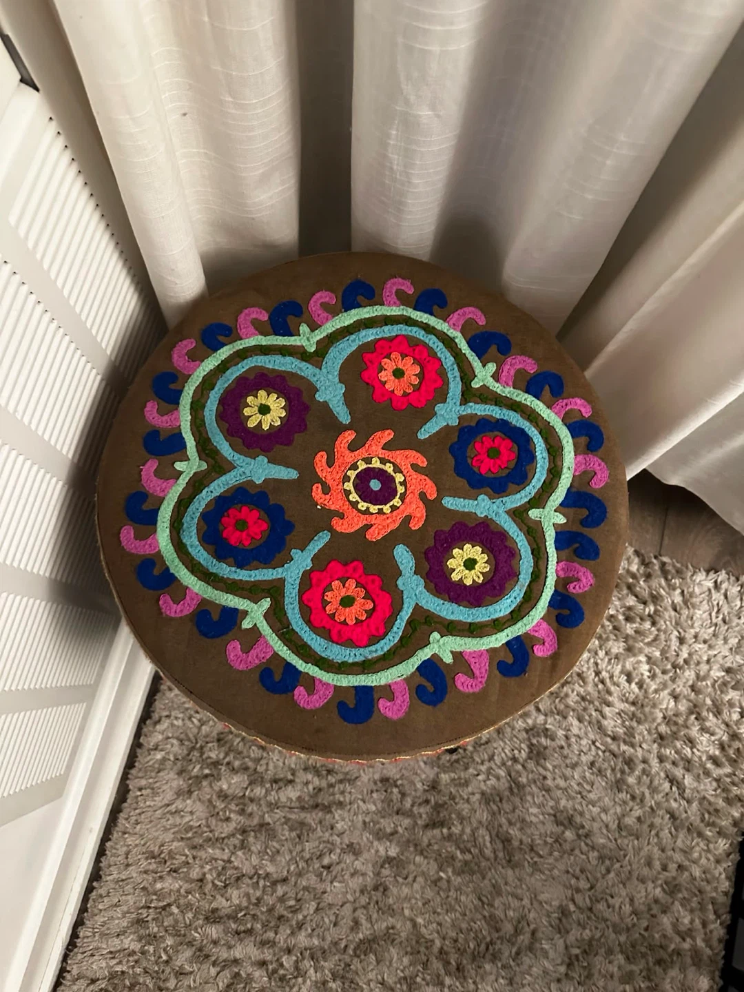 Embroidered Footstool Ottoman - photo 3