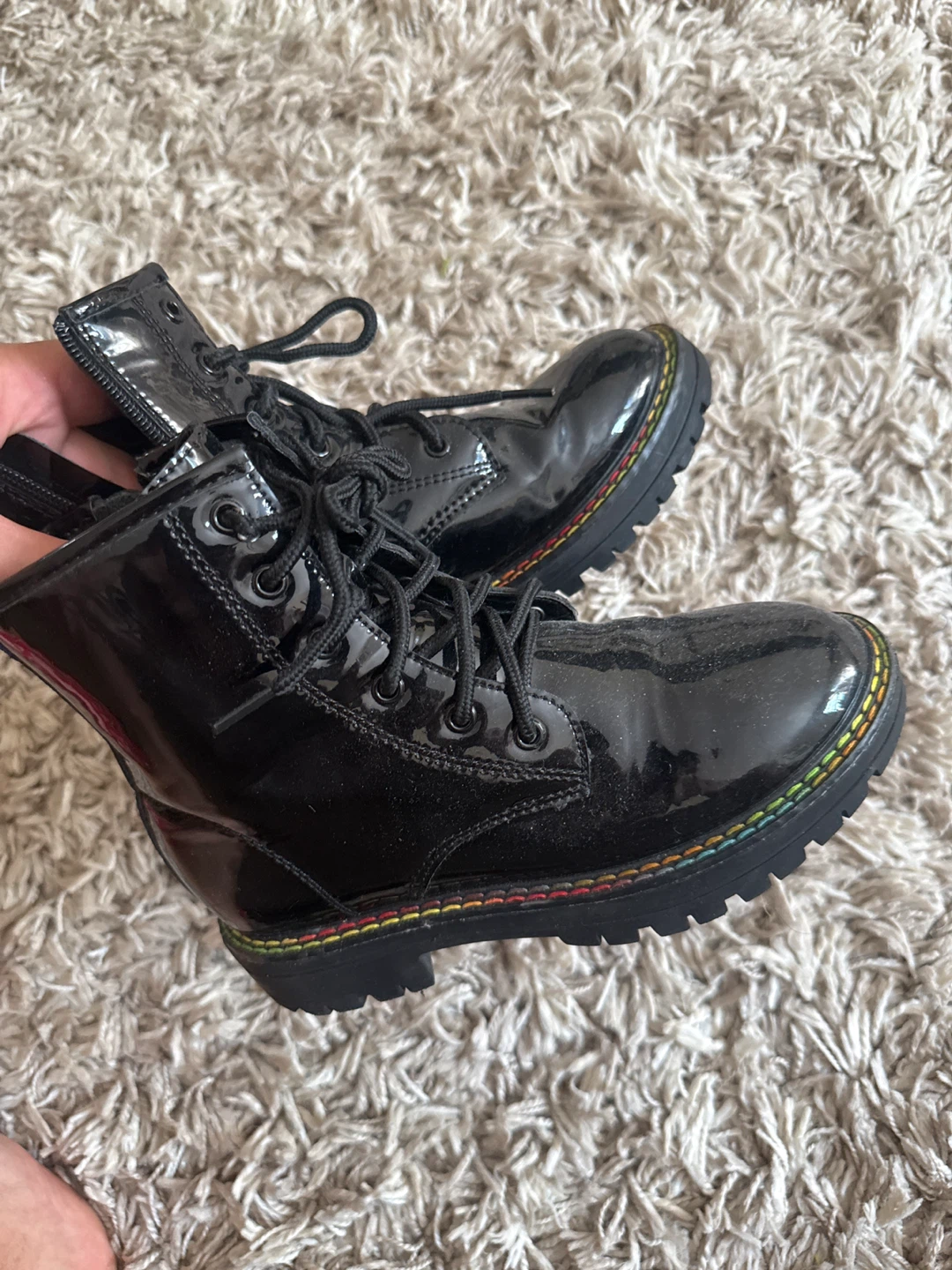 Kurt Geiger London Black Patent Combat Boots