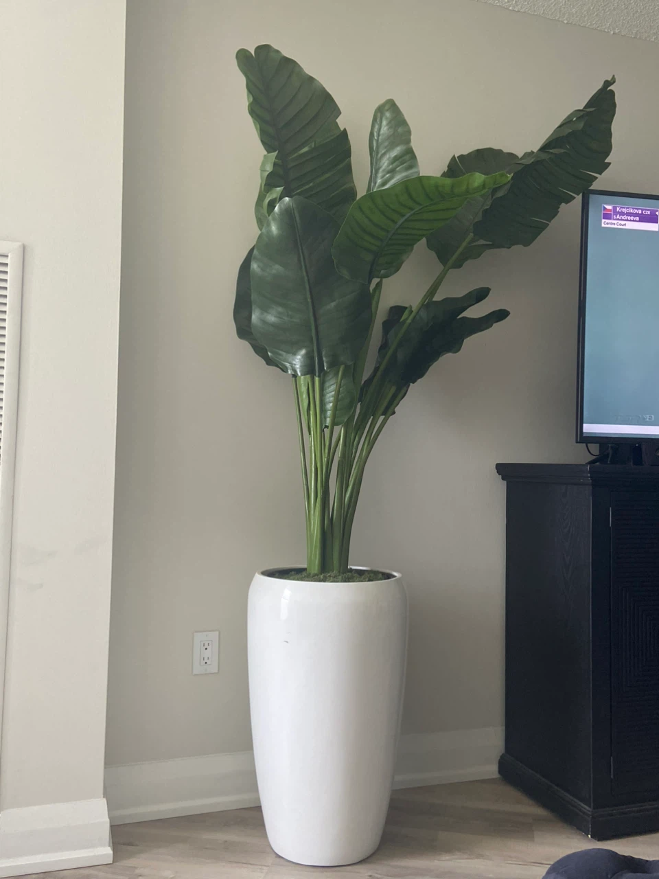 Large Artificial Bird of Paradise Plant in White Pot