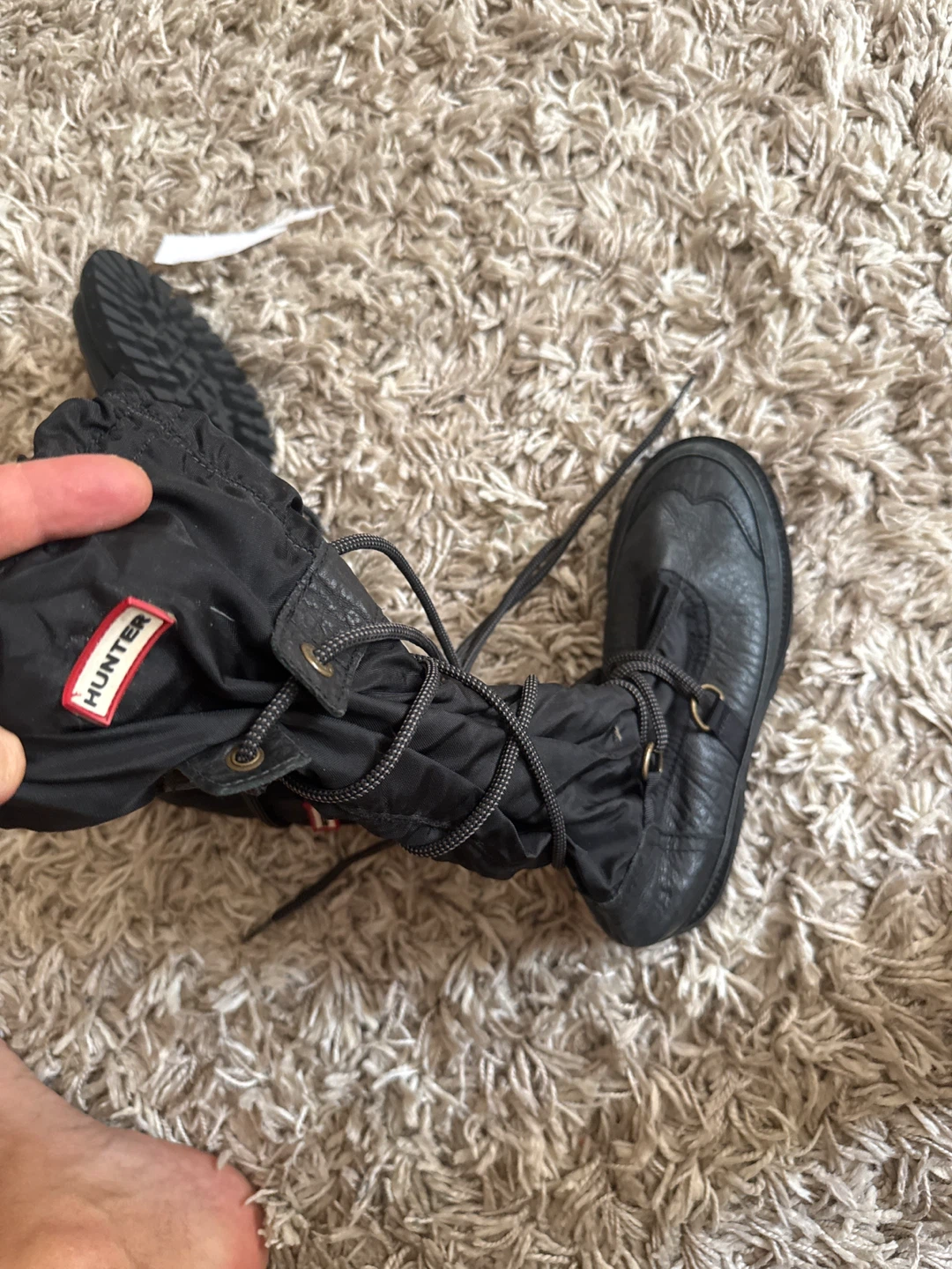 Hunter Black Waterproof Leather & Textile Boots - Size 5