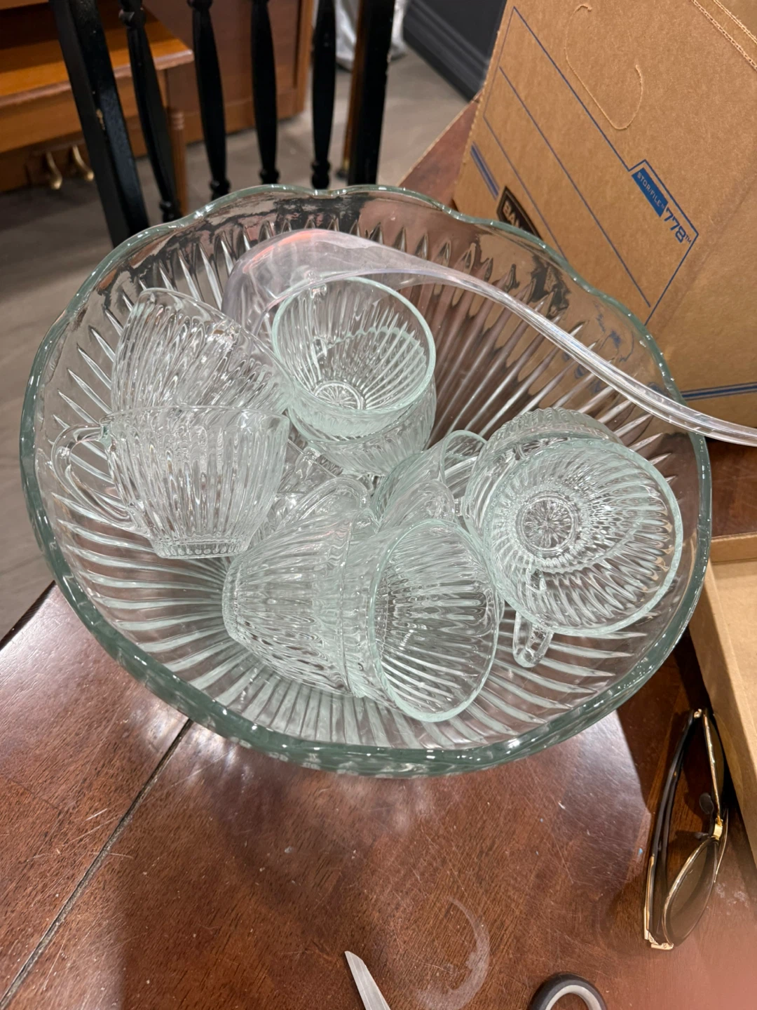 Glass Punch Bowl Set with Cups and Ladle