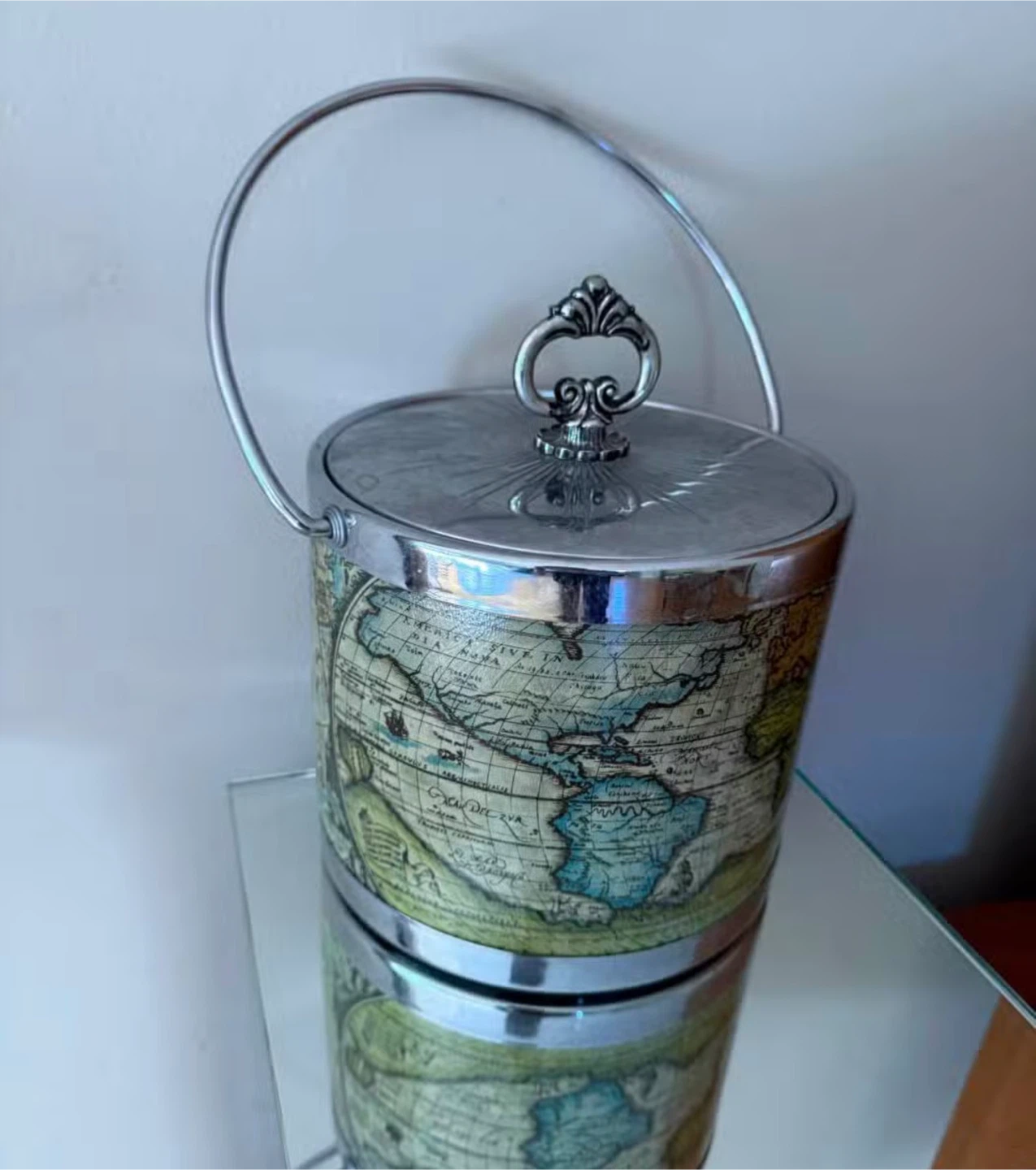 Vintage Map Ice Bucket with Tongs - Japan