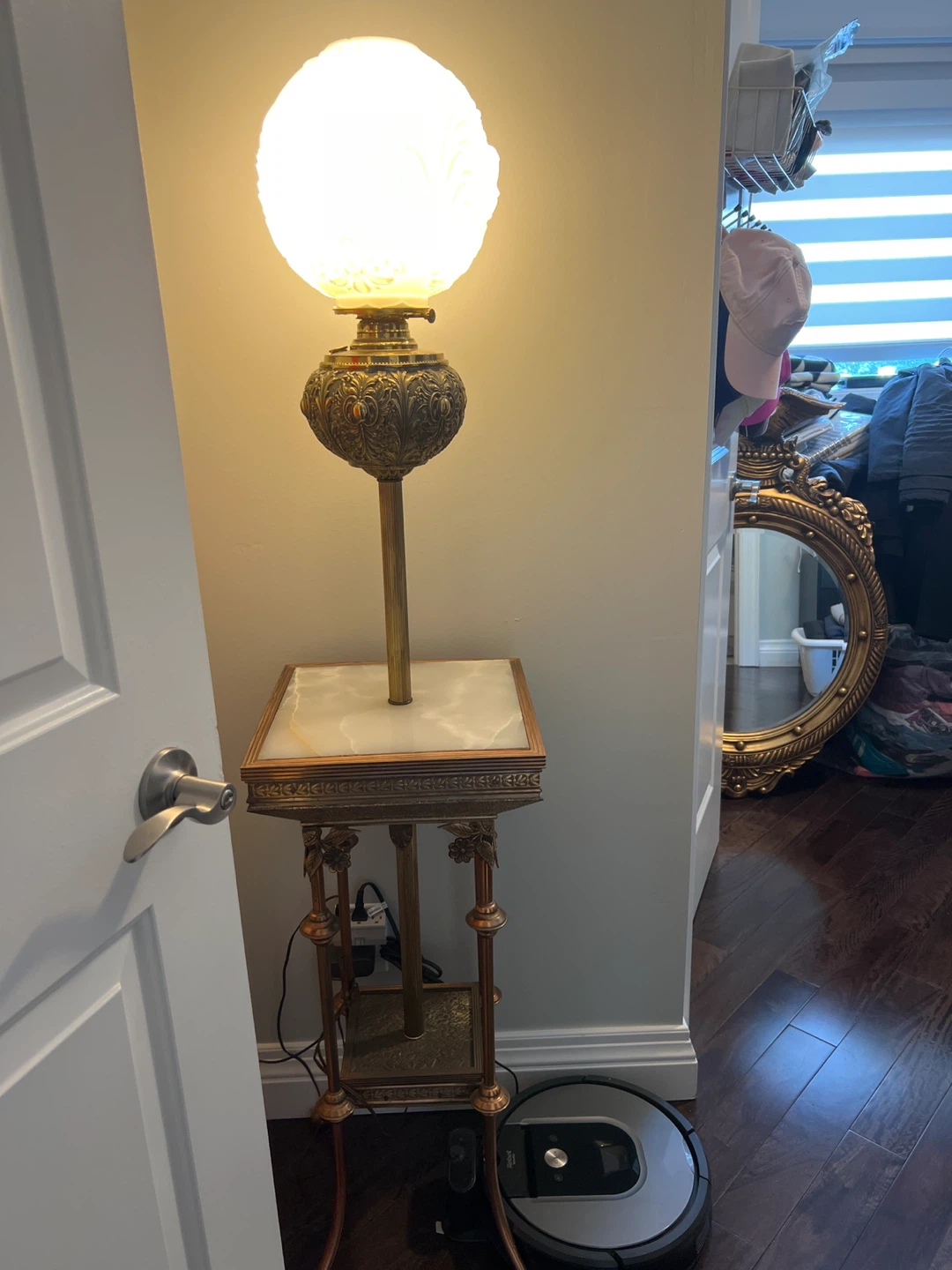 Vintage Ornate Table Lamp with White Globe Shade