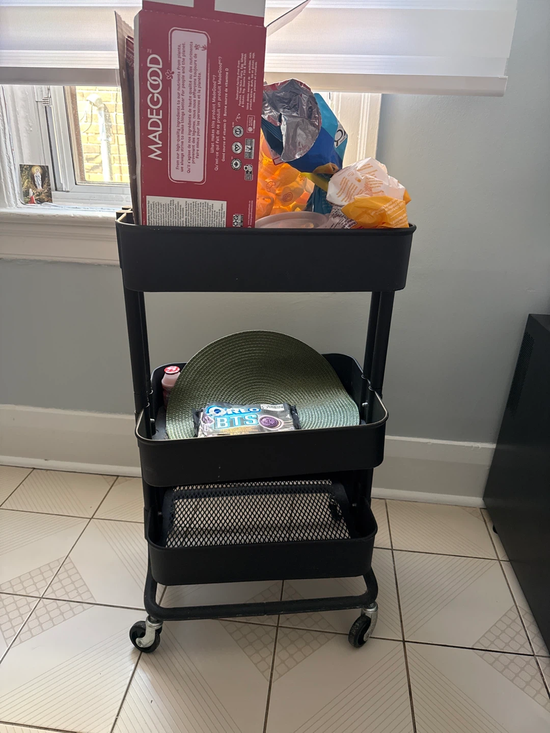 Black 3-Tier Rolling Utility Cart