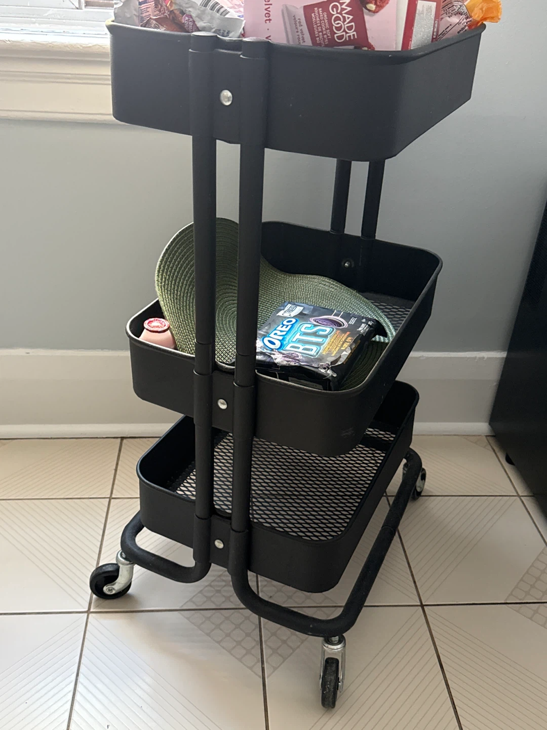 Black 3-Tier Rolling Utility Cart - photo 2