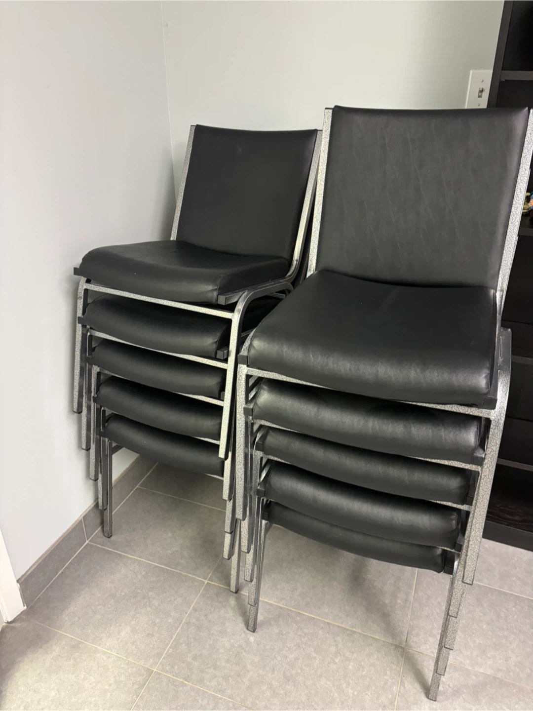 Stacking Chairs - Black Faux Leather