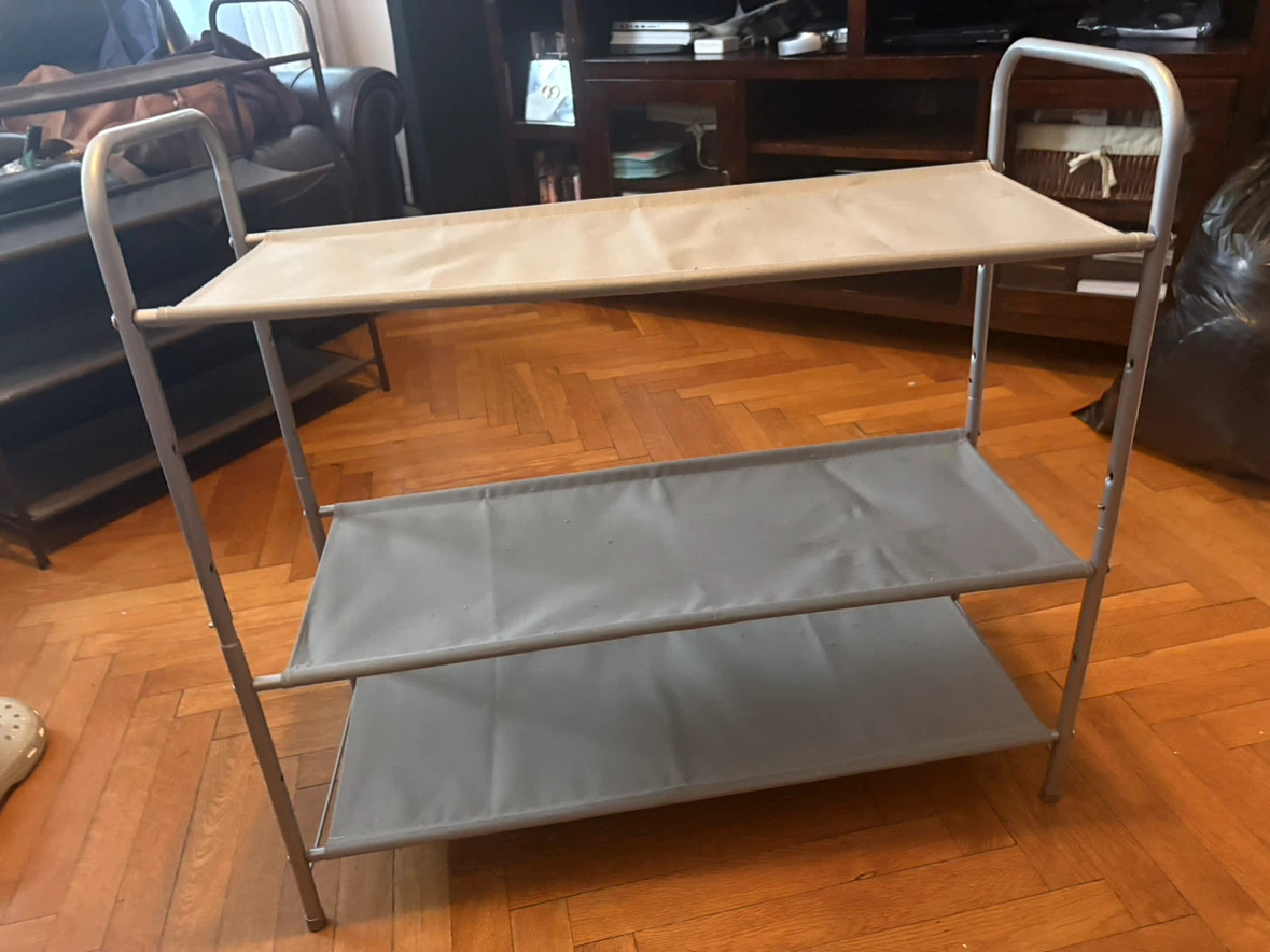 Grey shoe rack assembled