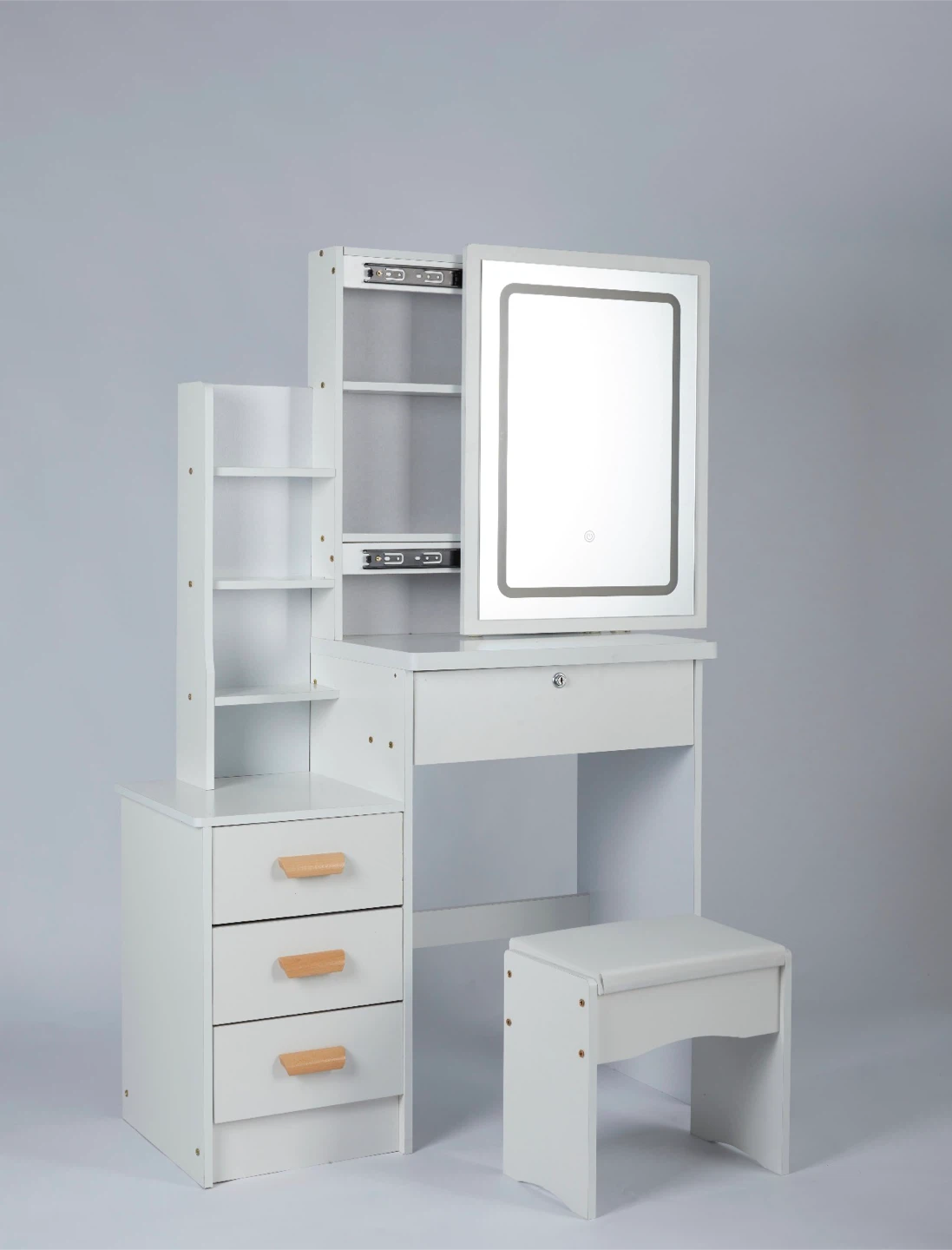 White Vanity Dressing Table with LED Mirror and Stool - photo 2