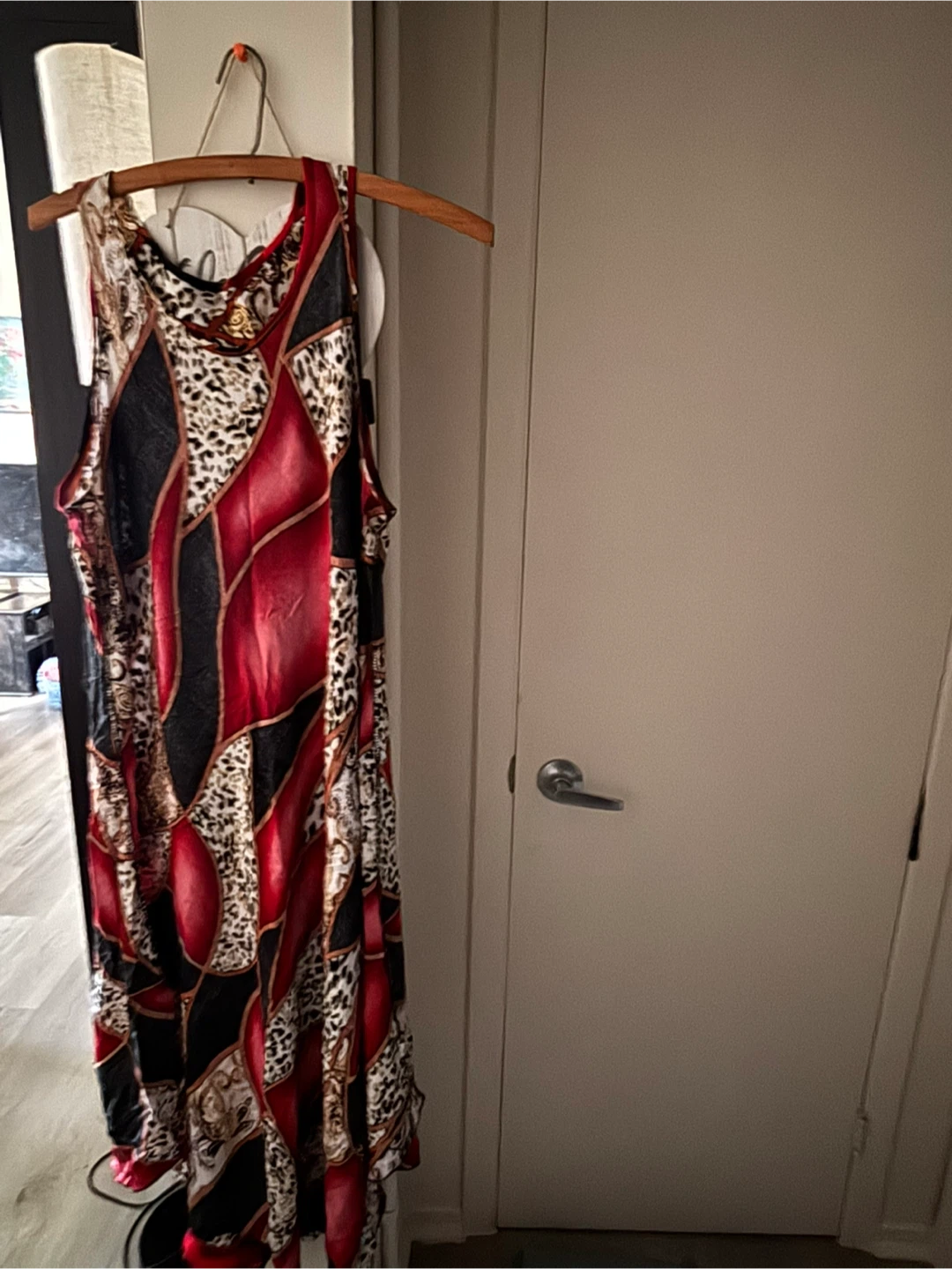 Sleeveless Maxi Dress - Red, Black & Animal Print