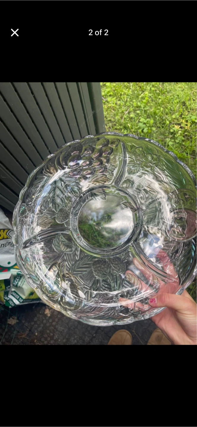 Clear Glass Serving Platter with Embossed Fruit Design