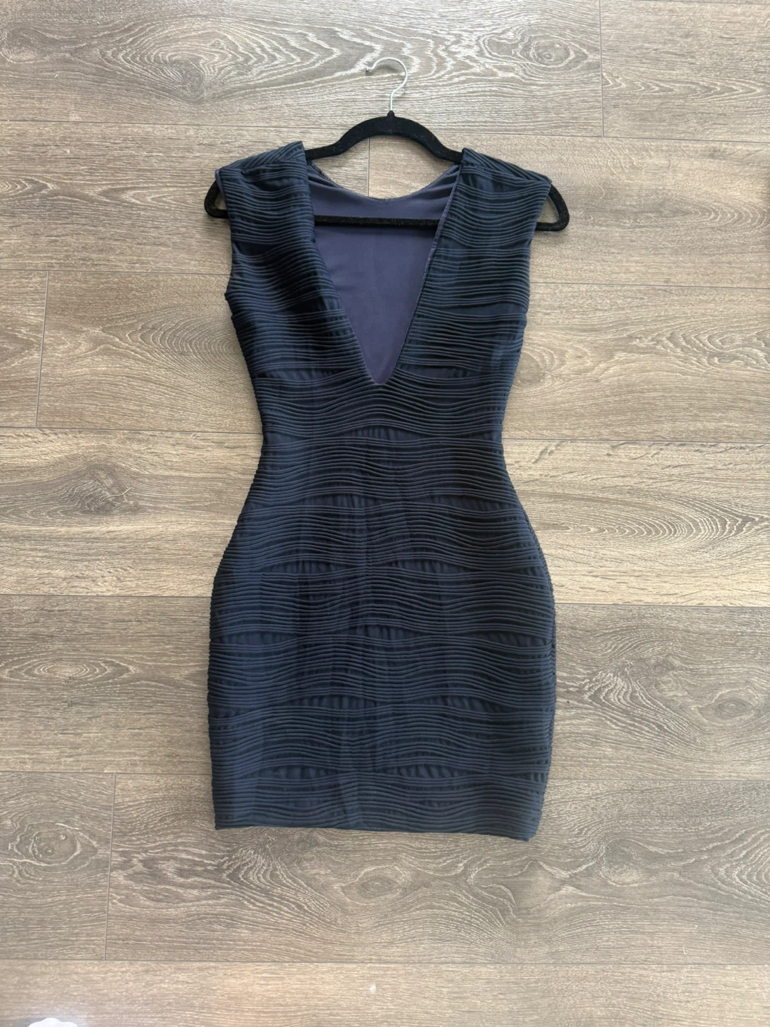 Australian Made Navy Blue Textured V-Neck Bodycon Dress