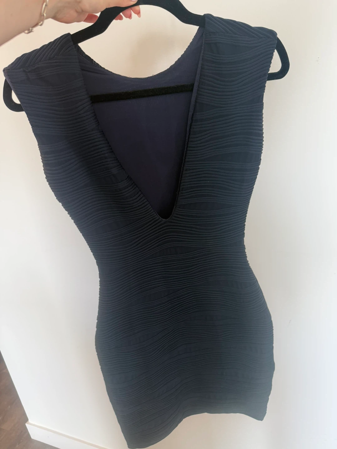 Australian Made Navy Blue Textured V-Neck Bodycon Dress - photo 2