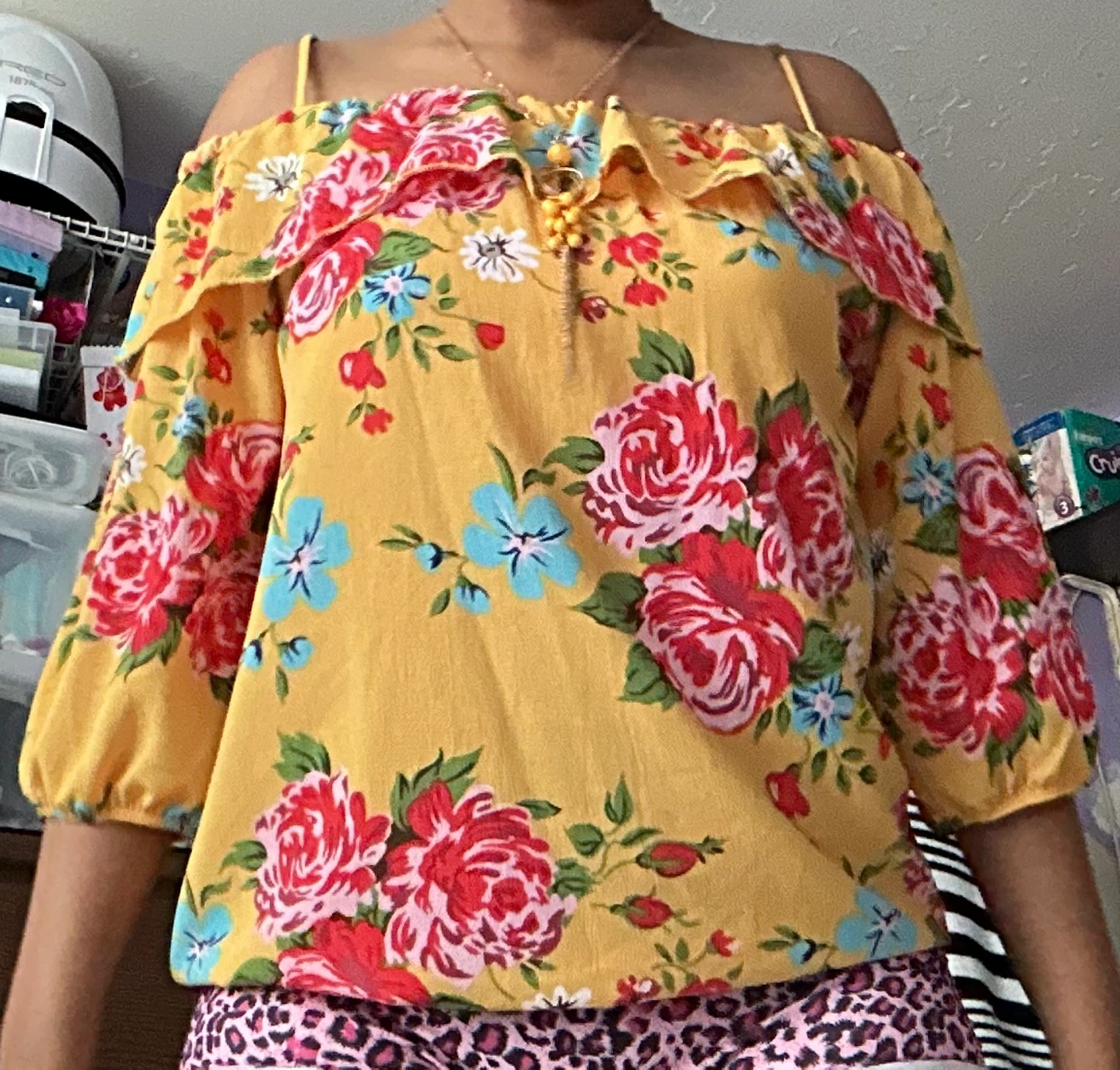 Yellow Floral Off-the-Shoulder Top - photo 2