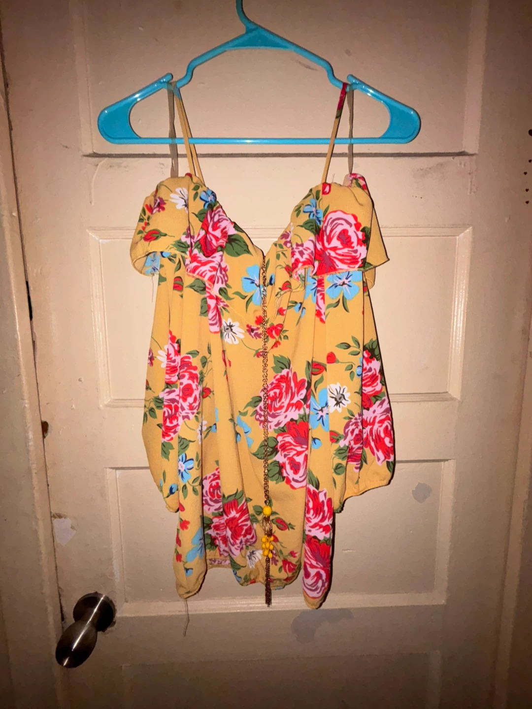 Yellow Floral Off-the-Shoulder Top - photo 3