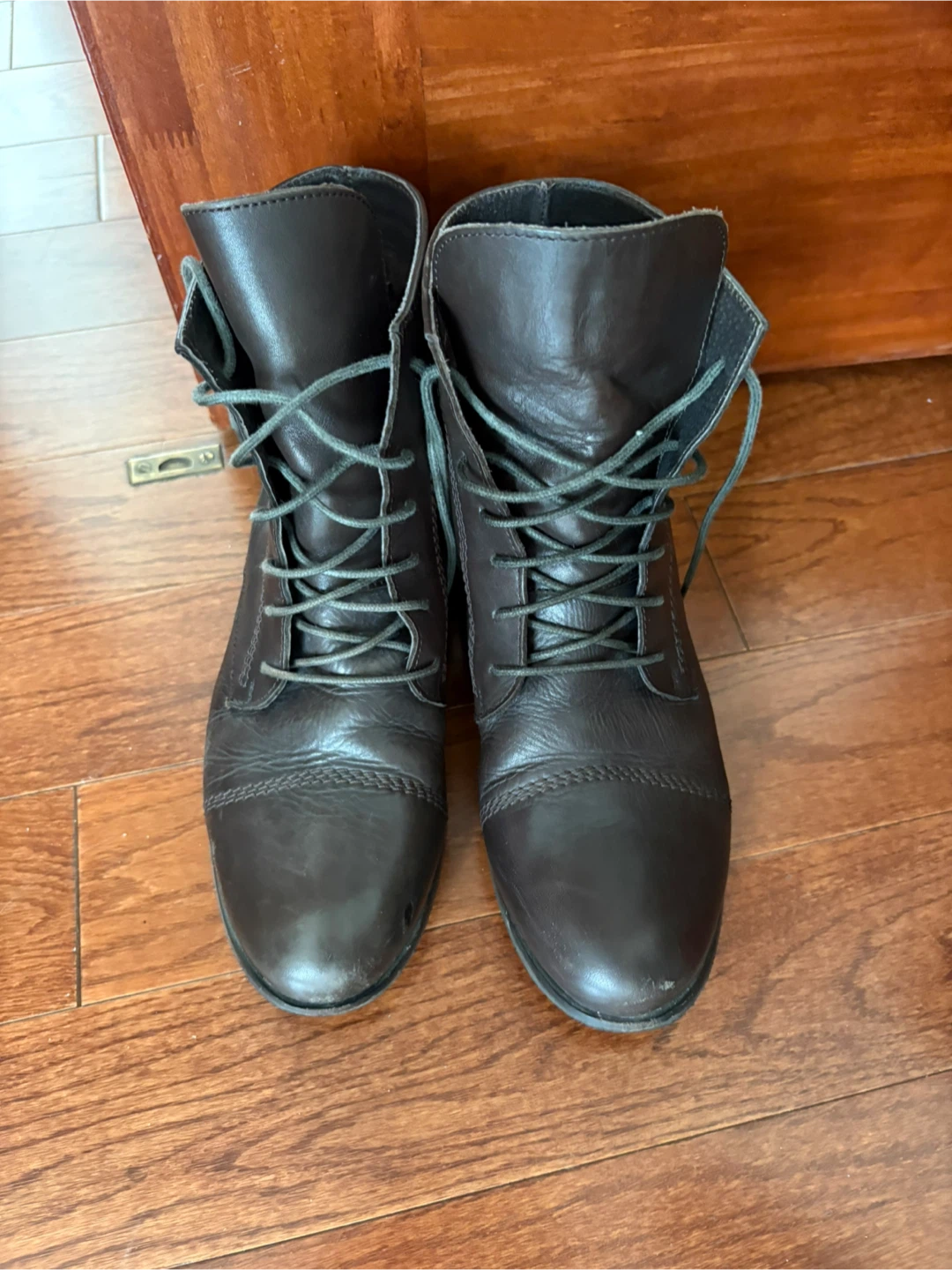 Brown Leather Lace-Up Ankle Boots