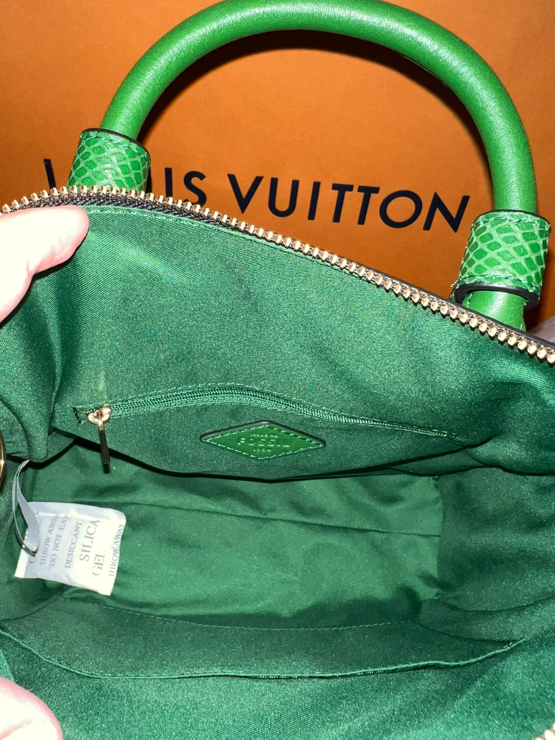 Fossil Green Faux Snakeskin Top Handle Bag - photo 3