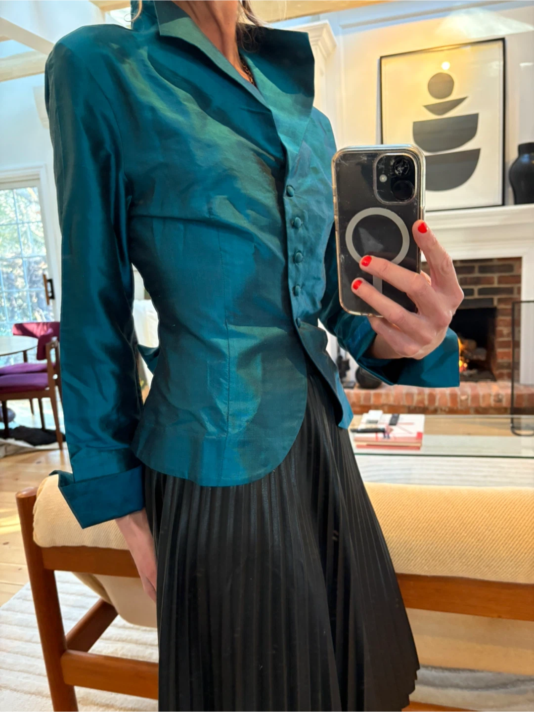 Gracie Teal Silk Blouse - Size L
