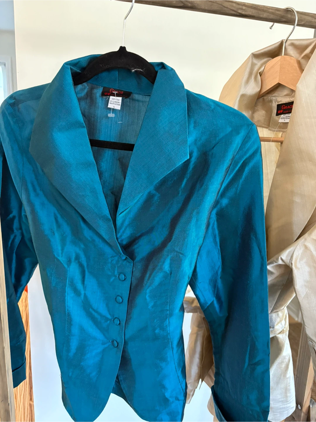 Gracie Teal Silk Blouse - Size L - photo 2