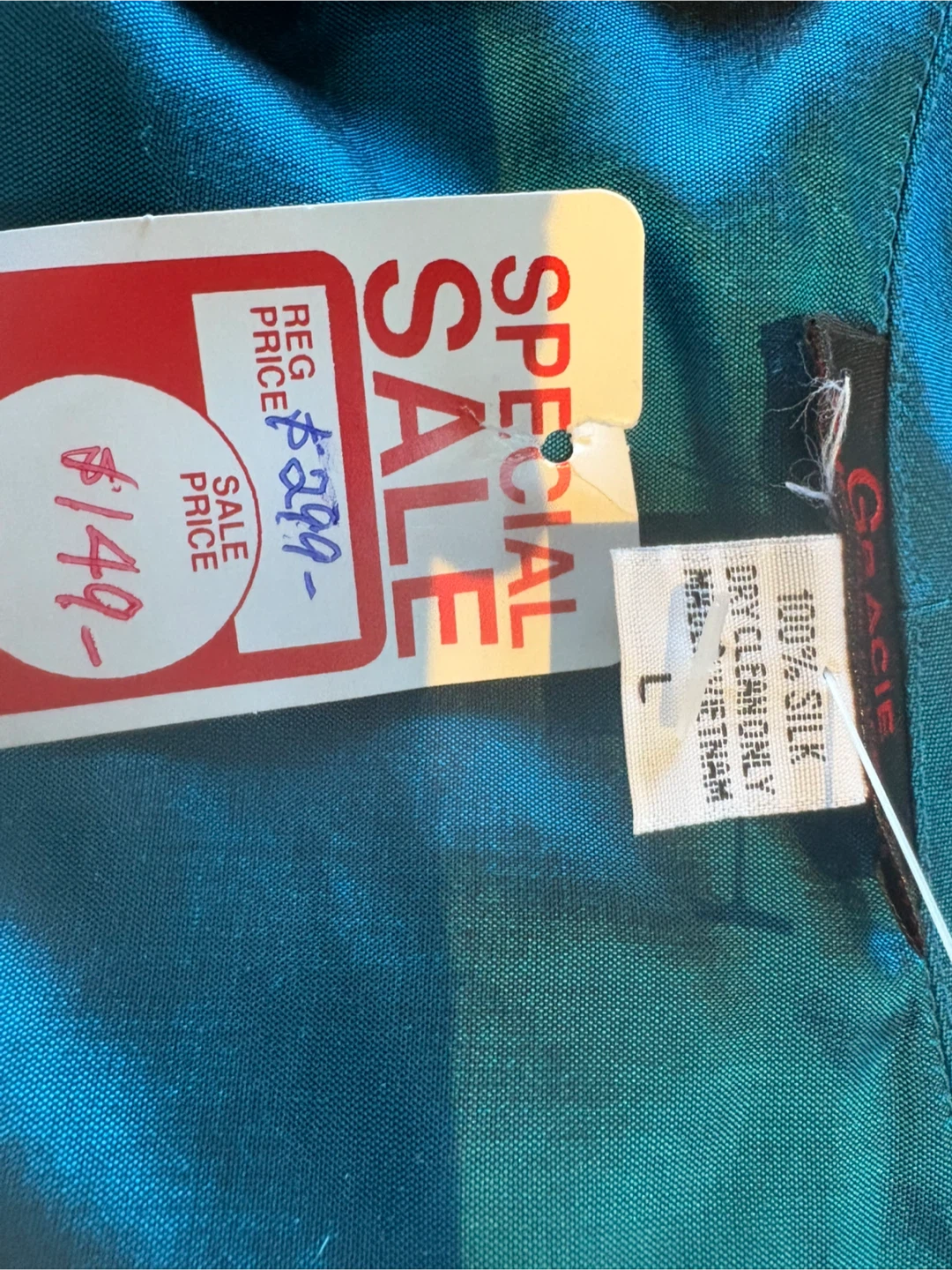Gracie Teal Silk Blouse - Size L - photo 3