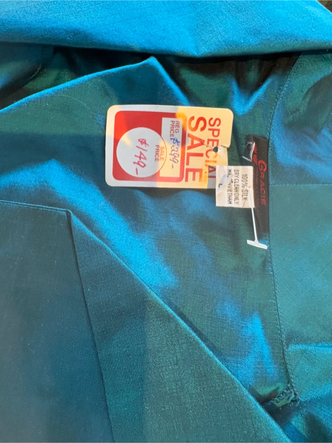 Gracie Teal Silk Blouse - Size L - photo 4