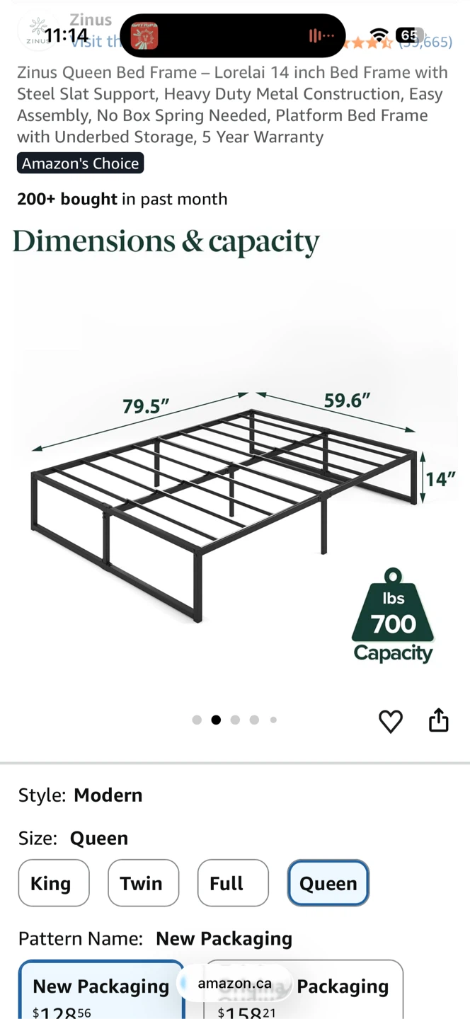 Zinus Queen Bed Frame - Lorelai 14 inch
