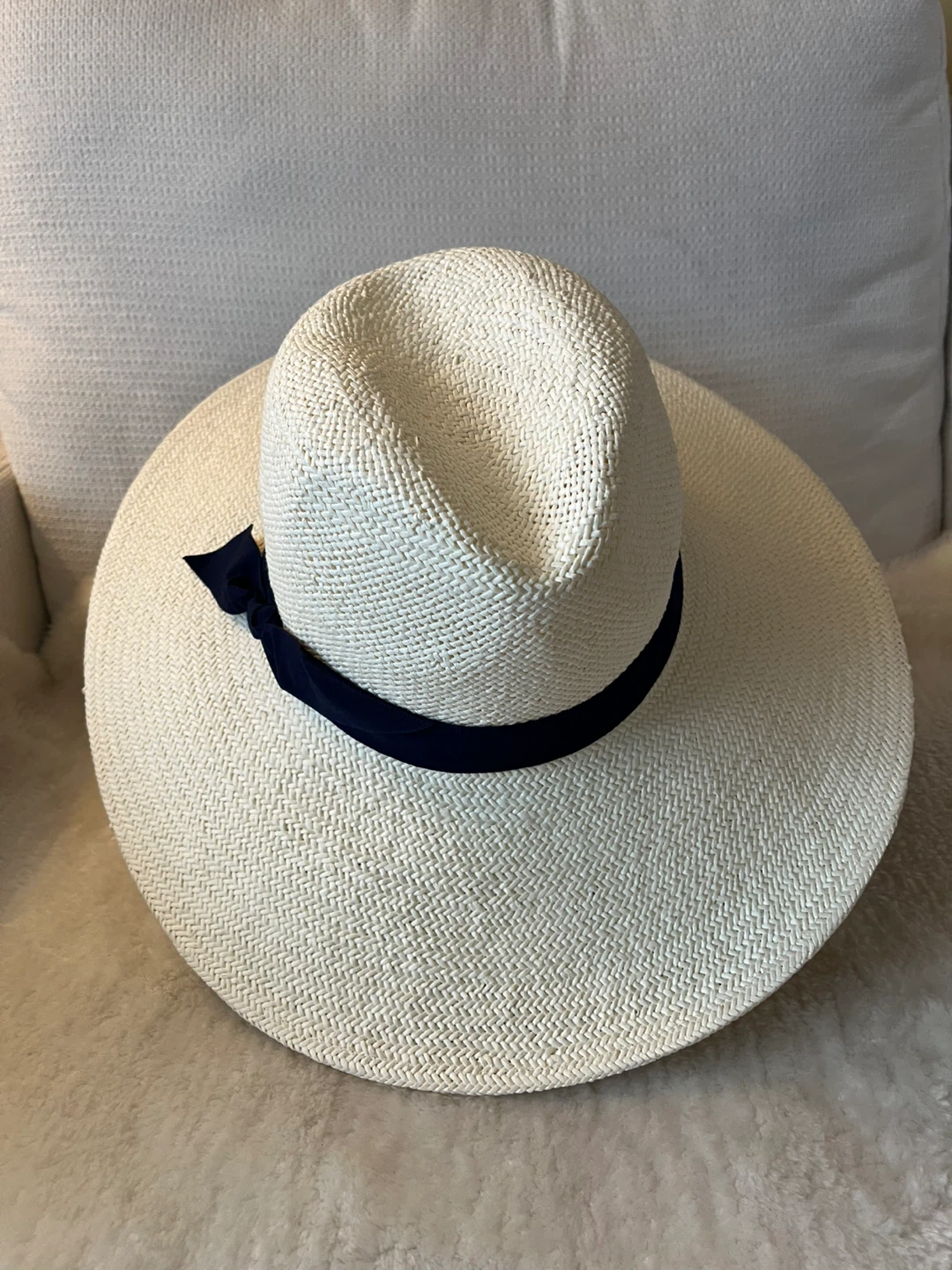 Halogen Straw Hat with Navy Ribbon - photo 3