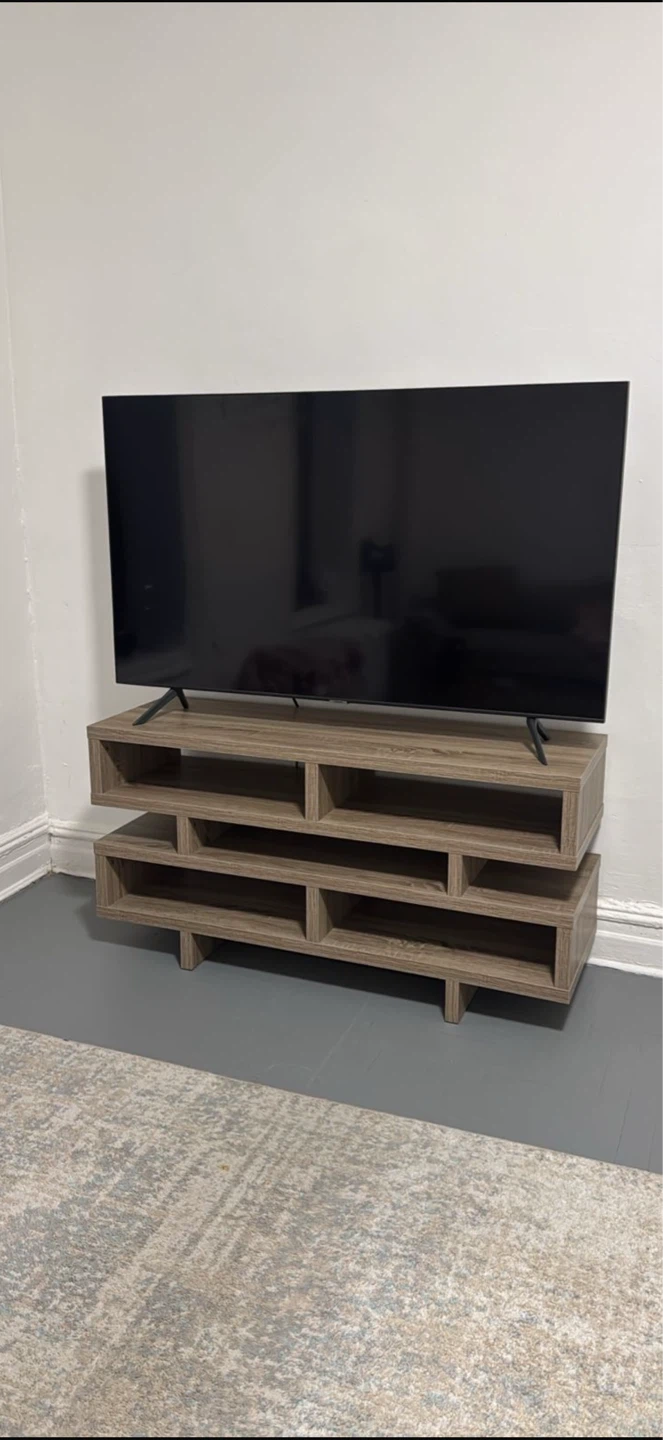 Modern Wood TV Stand with Shelves